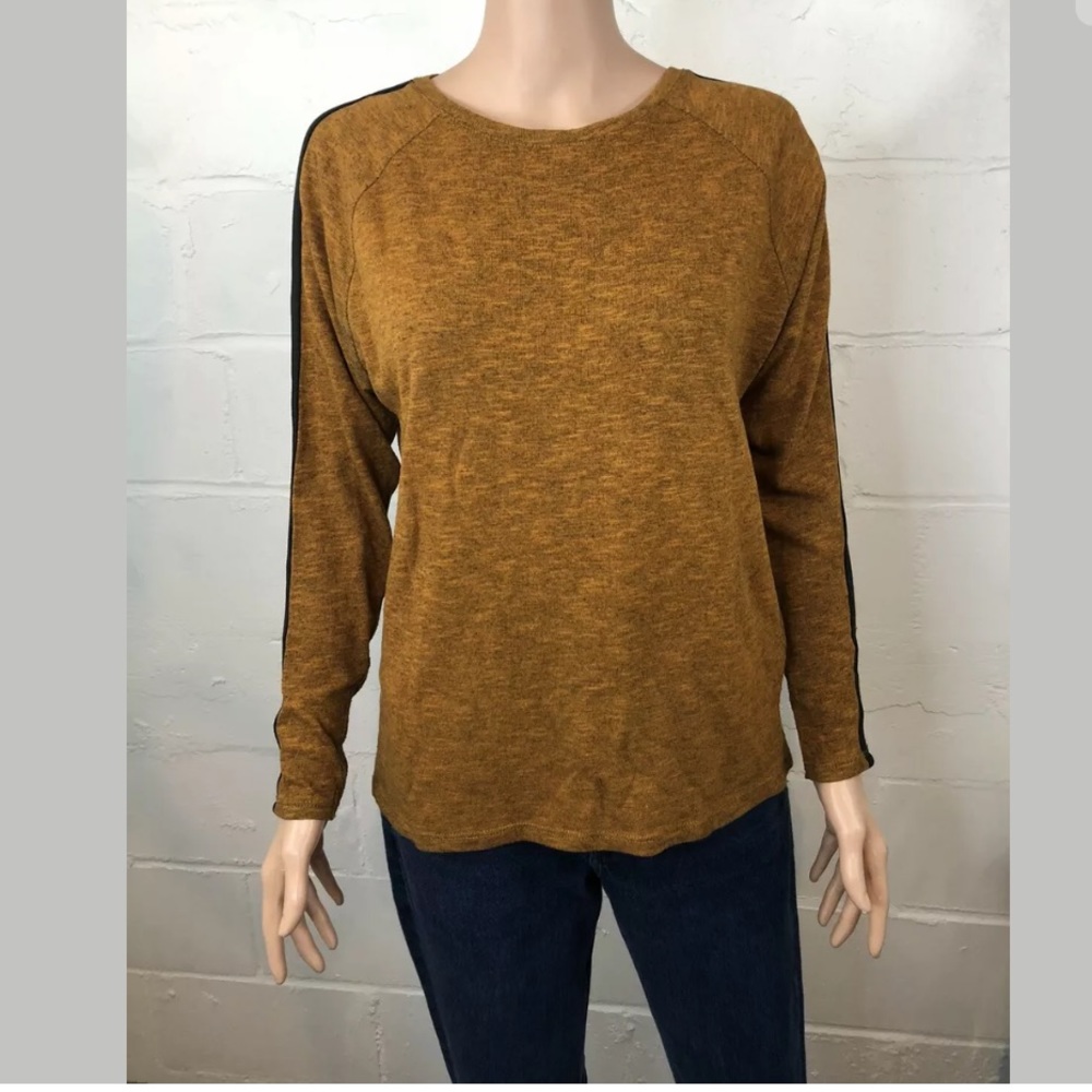 Zara TRF Long Sleeve Tee S Black Strip Down Arm
